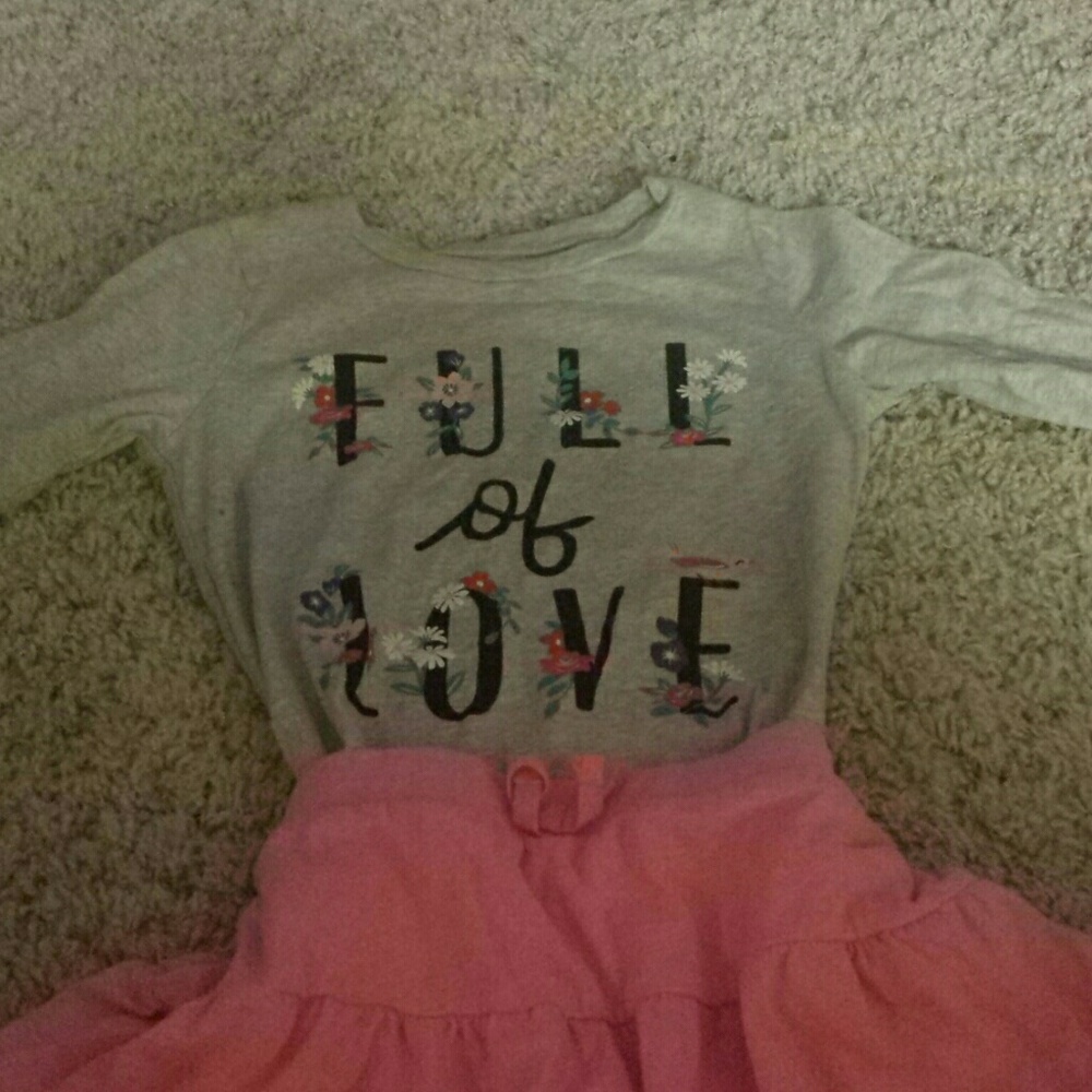 Grey long sl emelkished tee & pink.skirt